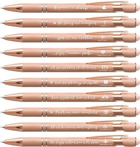 أقلام حبر جاف باللون الذهبي الوردي، كتابة سلسة، أقلام آية ملهمة من الكتاب المقدس مع طرف قلم، هدايا مسيحية للنساء الإيمان، قلم لطيف للممرضات والمدرسة والمكتب، 10 عبوات in Kuwait