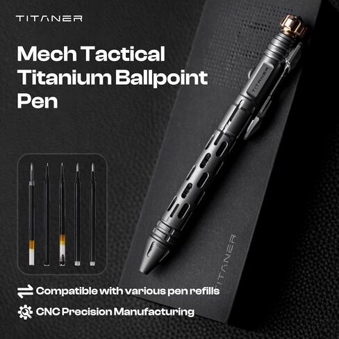 قلم حبر جاف من التيتانيوم التكتيكي - أداة كتابة EDC احترافية متوافقة مع عبوات متعددة لكتابة يوميات الأعمال المميزة للهدايا أو المقتنيات. (تيتانيوم) in Kuwait