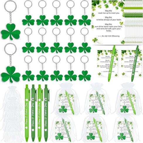 18 مجموعة من هدايا عيد القديس باتريك للبالغين، أقلام حبر جاف سانت باتريك الخضراء ملحقات سلسلة مفاتيح شامروك، بطاقات نعمة أيرلندية، حشوات حقائب الهدايا للمكتب، لوازم حفلات أعياد الميلاد in Kuwait
