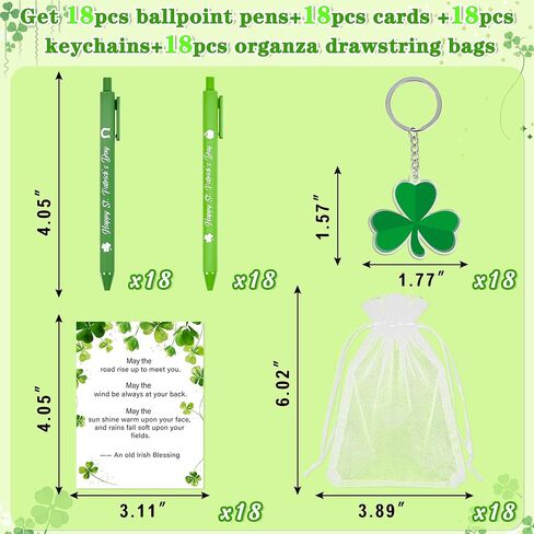 18 مجموعة من هدايا عيد القديس باتريك للبالغين، أقلام حبر جاف سانت باتريك الخضراء ملحقات سلسلة مفاتيح شامروك، بطاقات نعمة أيرلندية، حشوات حقائب الهدايا للمكتب، لوازم حفلات أعياد الميلاد in Kuwait
