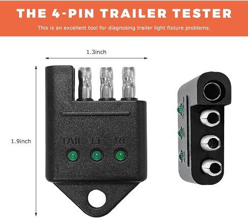 4 Pin Trailer Wiring Tester, 4-Way Straight Trailer Wire Circuit Tester with LED Indicators, Universal Wiring Continuity Testing Connector for Trailers Brake Turn & Tail Lights in Kuwait