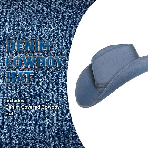 UNDERWRAPS Blue Denim Cowboy Hat - Cowboy Hats for Men and Women, Western Costume Accessories, 4th Of July Hat, Music Festival, Rodeo Hat (One Size Fits Most) in Saudi Arabia