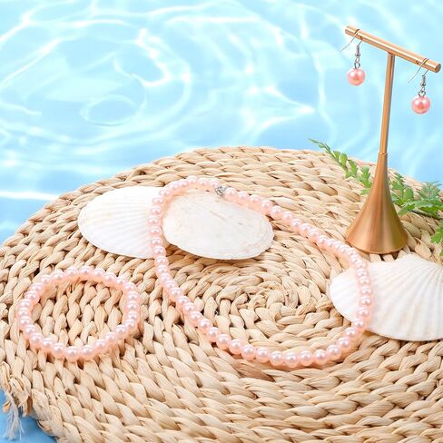 3 Pcs 8mm Pearl Set Jewelry for Women Includes Pink Pearl Necklaces Bracelets Earrings, Pearls Necklaces for Women for Occasions Such as Weddings, Birthdays, Valentine'S Day and Christmas in Kuwait