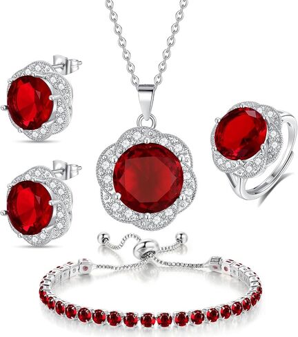 4 قطع مجموعة كبيرة الحجم زركونيا زهرة قلادة قلادة أقراط خاتم التنس سوار مجموعة الفضة كريستال أزياء مجوهرات قابلة للتعديل للنساء زوجة حفلة موسيقية هدايا الزفاف in Kuwait