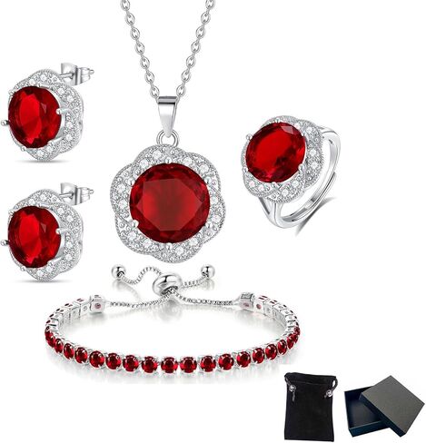 4 قطع مجموعة كبيرة الحجم زركونيا زهرة قلادة قلادة أقراط خاتم التنس سوار مجموعة الفضة كريستال أزياء مجوهرات قابلة للتعديل للنساء زوجة حفلة موسيقية هدايا الزفاف in Kuwait