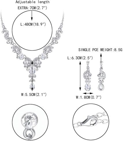 EVER FAITH Women's Austrian Crystal Bridal Art Deco Floral Wave Teardrop Necklace Earrings Elastic Stretch Bracelet Jewelry Set Clear Silver-Tone in Saudi Arabia
