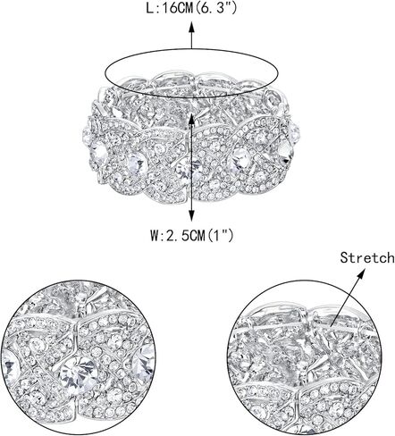 EVER FAITH Women's Austrian Crystal Bridal Art Deco Floral Wave Teardrop Necklace Earrings Elastic Stretch Bracelet Jewelry Set Clear Silver-Tone in Saudi Arabia