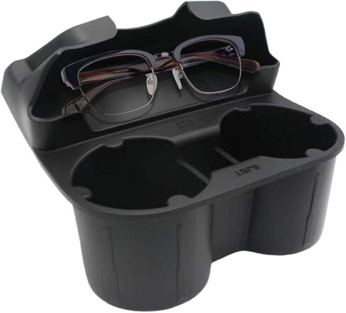 Cup Holder Insert for Tesla, Car Cup Adapter & Storage 2-in-1 for Model 3 & Y (2021-2023), with Storage Compartment for Glasses - Black in Kuwait