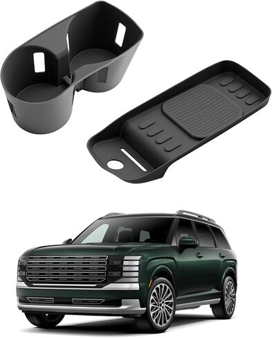 حامل أكواب سيليكون Hyundai Palisade 2026 - قطعتان من حصيرة إدراج حامل الأكواب + حصيرة سيليكون لمنطقة الشاحن لعام 2026 Palisade (SE/SEL Convenience/SEL Premium/XRT PRO/Limited/Calligraphy) والملحقات الهجينة in Kuwait