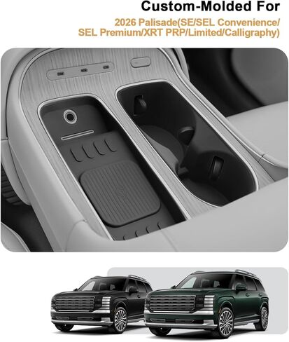 حامل أكواب سيليكون Hyundai Palisade 2026 - قطعتان من حصيرة إدراج حامل الأكواب + حصيرة سيليكون لمنطقة الشاحن لعام 2026 Palisade (SE/SEL Convenience/SEL Premium/XRT PRO/Limited/Calligraphy) والملحقات الهجينة in Kuwait