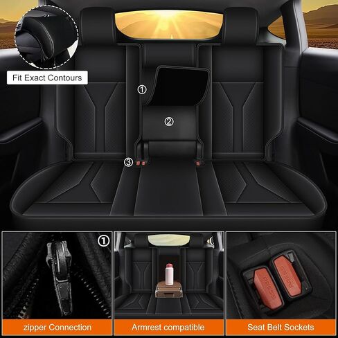 Custom Seat Covers for Tesla Model Y 2025 2024 2023 2022 2021 2020: Full Set Perforated Faux Leather Breathable Seat Cover Seat Cushion Protector Compatible Airbag (Black) in Saudi Arabia