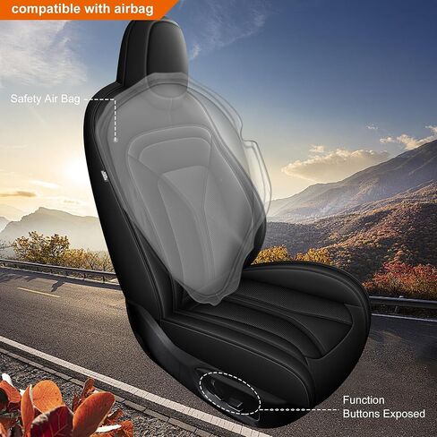 Custom Seat Covers for Tesla Model Y 2025 2024 2023 2022 2021 2020: Full Set Perforated Faux Leather Breathable Seat Cover Seat Cushion Protector Compatible Airbag (Black) in Saudi Arabia