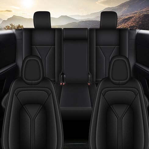 Custom Seat Covers for Tesla Model Y 2025 2024 2023 2022 2021 2020: Full Set Perforated Faux Leather Breathable Seat Cover Seat Cushion Protector Compatible Airbag (Black) in Saudi Arabia
