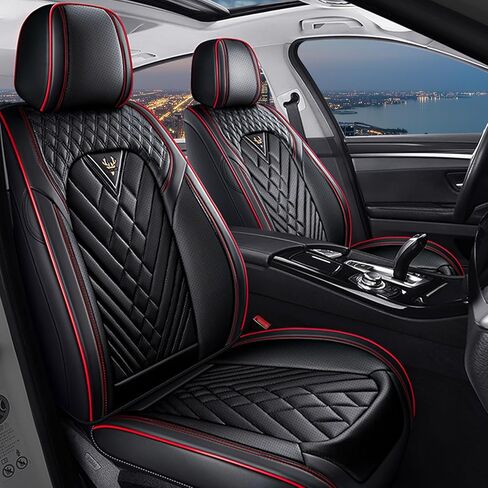 Car seat Covers Fit 95% of Cadillac Models 2000-2024,Premium Nappa Leather Waterproof Anti-Slip Sports Seat Cover,Airbag Compatible Easy to Install Seat Protector Front Pair(Black&Red Line) in Saudi Arabia