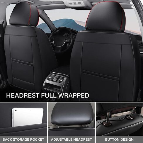 Car seat Covers Fit 95% of Cadillac Models 2000-2024,Premium Nappa Leather Waterproof Anti-Slip Sports Seat Cover,Airbag Compatible Easy to Install Seat Protector Front Pair(Black&Red Line) in Saudi Arabia