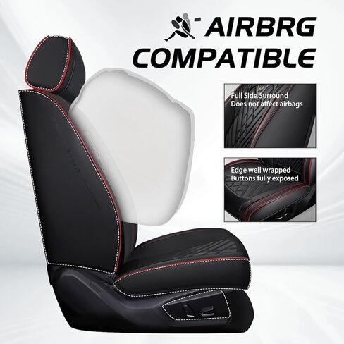 Car seat Covers Fit 95% of Cadillac Models 2000-2024,Premium Nappa Leather Waterproof Anti-Slip Sports Seat Cover,Airbag Compatible Easy to Install Seat Protector Front Pair(Black&Red Line) in Saudi Arabia