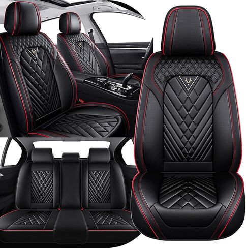 Car seat Covers Fit 95% of Cadillac Models 2000-2024,Premium Nappa Leather Waterproof Anti-Slip Sports Seat Cover,Airbag Compatible Easy to Install Seat Protector Front Pair(Black&Red Line) in Saudi Arabia