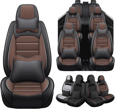 Seat Covers Fit for Subaru Ascent 2019-2026, 7 Seat, Compatible Airbag Non-Slip Waterproof Leather Seat Cover, Luxury Interior Full Set with Pillow Steering Wheel Covers, Black Coffee in Saudi Arabia