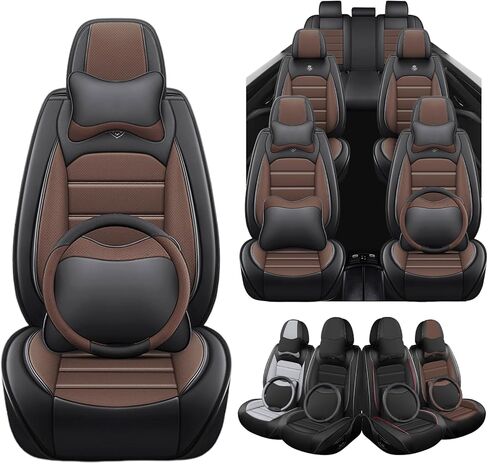 Seat Covers Fit for Subaru Ascent 2019-2026, 7 Seat, Compatible Airbag Non-Slip Waterproof Leather Seat Cover, Luxury Interior Full Set with Pillow Steering Wheel Covers, Black Coffee in Saudi Arabia