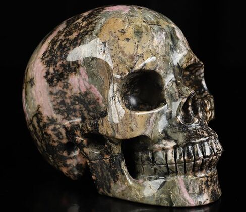 2.0" Pink and Black Rhodonite Crystal Skull, Hand Carved Gemstone Fine Art Sculpture, Reiki Healing Stone Statue.1390 in Kuwait