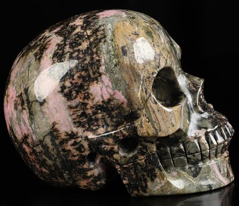 2.0" Pink and Black Rhodonite Crystal Skull, Hand Carved Gemstone Fine Art Sculpture, Reiki Healing Stone Statue.1390 in Kuwait