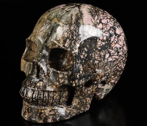 2.0" Pink and Black Rhodonite Crystal Skull, Hand Carved Gemstone Fine Art Sculpture, Reiki Healing Stone Statue.1390 in Kuwait