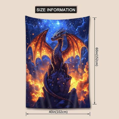 بلاكلايت التنين نسيج الخيال الأشعة فوق البنفسجية القوطية الحيوان الجدار نسيج القرون الوسطى سحر التنين نسيج، بارد الرجال الصبي الفن الجمالي مخدر المفروشات غرفة المعيشة النوم غرفة نوم ديكور المنزل، 30x40in in Kuwait