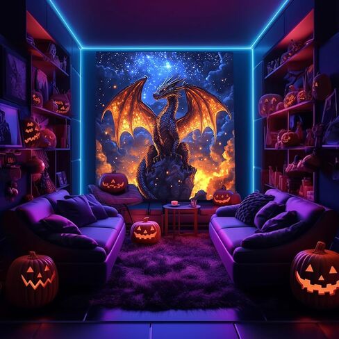 بلاكلايت التنين نسيج الخيال الأشعة فوق البنفسجية القوطية الحيوان الجدار نسيج القرون الوسطى سحر التنين نسيج، بارد الرجال الصبي الفن الجمالي مخدر المفروشات غرفة المعيشة النوم غرفة نوم ديكور المنزل، 30x40in in Kuwait