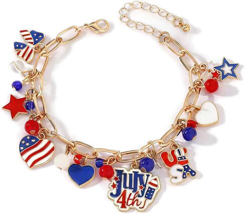 NextArt 4th of July Bracelet Red White Blue American Flag Charm Bracelet for Women Men USA Patriotic Jewelry Fourth of July Oufit Accessories in Saudi Arabia