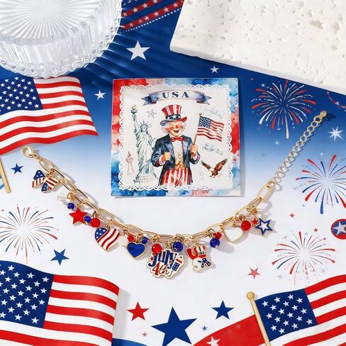 NextArt 4th of July Bracelet Red White Blue American Flag Charm Bracelet for Women Men USA Patriotic Jewelry Fourth of July Oufit Accessories in Saudi Arabia