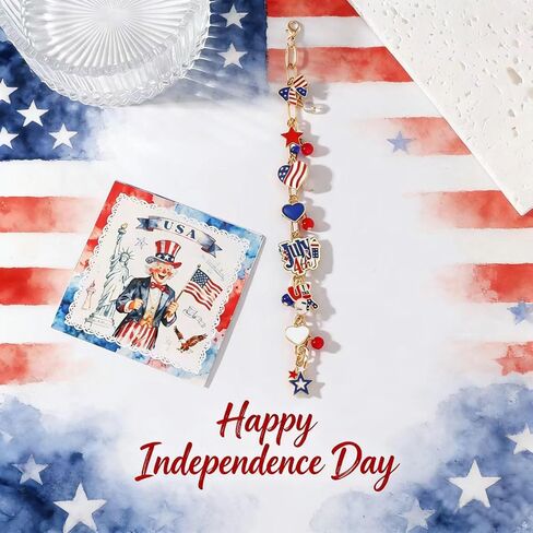 NextArt 4th of July Bracelet Red White Blue American Flag Charm Bracelet for Women Men USA Patriotic Jewelry Fourth of July Oufit Accessories in Saudi Arabia