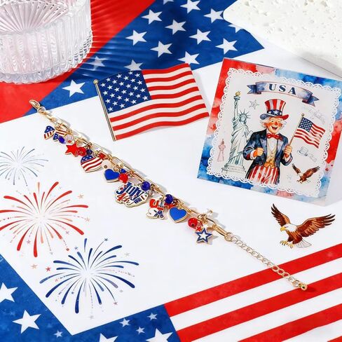 NextArt 4th of July Bracelet Red White Blue American Flag Charm Bracelet for Women Men USA Patriotic Jewelry Fourth of July Oufit Accessories in Saudi Arabia