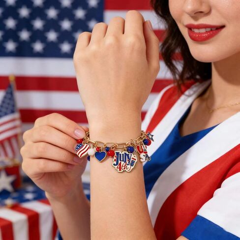 NextArt 4th of July Bracelet Red White Blue American Flag Charm Bracelet for Women Men USA Patriotic Jewelry Fourth of July Oufit Accessories in Saudi Arabia