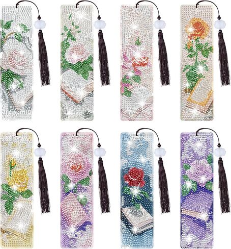 Yookat Diamond Art Painting Bookmarks 8PCS DIY Book Lover Diamond Painting Kits with Pendants for Making Beginners Adults Arts Craft Supplies in Kuwait