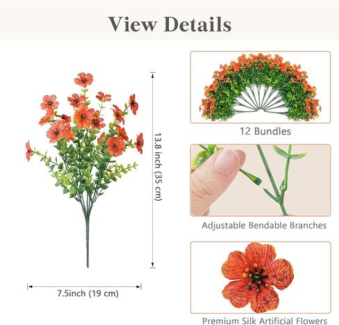 Artificial Fake Flowers Outdoor Plants UV Resistant & Realistic, 12 Bundles Faux Daisy Flowers for Porch, Patio, Planter, Window Box - All-Season Summer Spring Home Garden Decor in Saudi Arabia