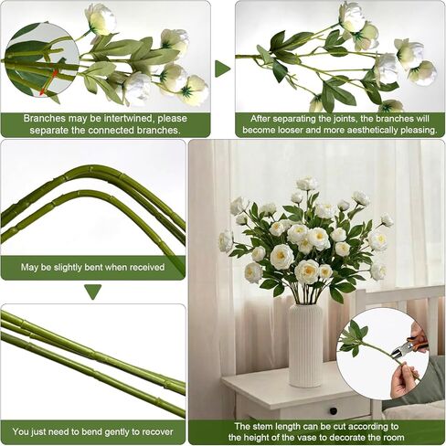 6 Pack 30-inch Long Stem Silk Peonies Artificial Flowers, 42 Realistic Faux Peony Heads for Vase DIY Bouquets Wedding Centerpieces Home Table Decor (White) in Saudi Arabia