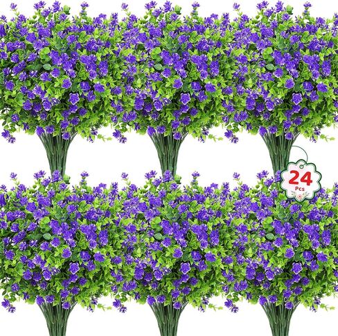 24 حزمة من الزهور الاصطناعية في الهواء الطلق من Roberly، زهور الأوكالبتوس المقاومة للأشعة فوق البنفسجية والشجيرات والنباتات البلاستيكية الخضراء لحديقة الشرفة والنافذة وصندوق المزرعة وديكور المنزل الداخلي، مختلطة in Kuwait