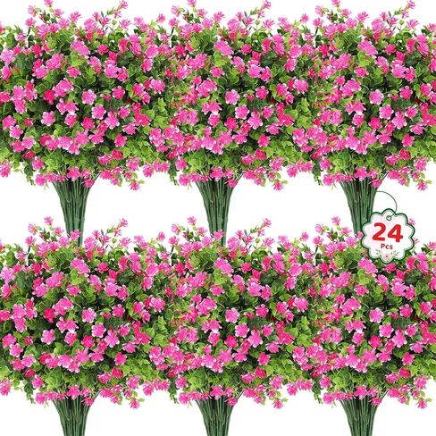 24 حزمة من الزهور الاصطناعية في الهواء الطلق من Roberly، زهور الأوكالبتوس المقاومة للأشعة فوق البنفسجية والشجيرات والنباتات البلاستيكية الخضراء لحديقة الشرفة والنافذة وصندوق المزرعة وديكور المنزل الداخلي، مختلطة in Kuwait