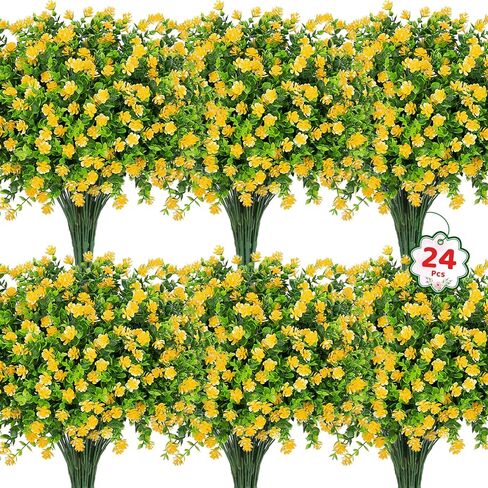24 حزمة من الزهور الاصطناعية في الهواء الطلق من Roberly، زهور الأوكالبتوس المقاومة للأشعة فوق البنفسجية والشجيرات والنباتات البلاستيكية الخضراء لحديقة الشرفة والنافذة وصندوق المزرعة وديكور المنزل الداخلي، مختلطة in Kuwait
