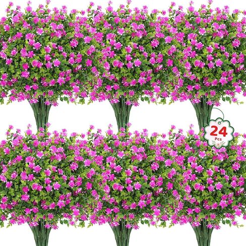 24 حزمة من الزهور الاصطناعية في الهواء الطلق من Roberly، زهور الأوكالبتوس المقاومة للأشعة فوق البنفسجية والشجيرات والنباتات البلاستيكية الخضراء لحديقة الشرفة والنافذة وصندوق المزرعة وديكور المنزل الداخلي، مختلطة in Kuwait