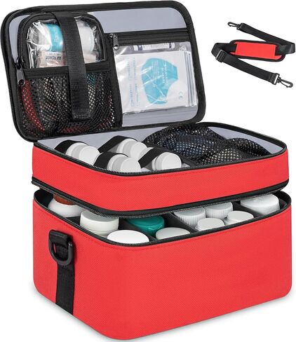 2 Layers Medicine Storage Organizer Bag with Portable Pouch, Pill Bottle Organizer Bag for Pills, Vitamin, Fish Oil, Lockable Medicine Storage Bag for Home and Travel in Kuwait