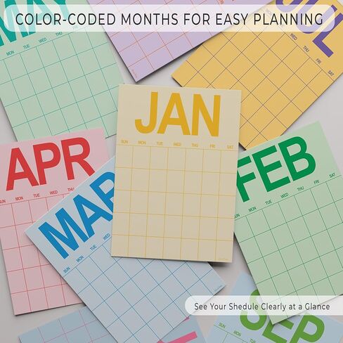 مطبوعات HerZii تقويم حائط قابل للمسح الجاف، مخطط شهري غير مؤرخ قابل لإعادة الاستخدام، مقاس A3 11.7 × 16.5 بوصة، متعدد الألوان، 12 حزمة in Kuwait