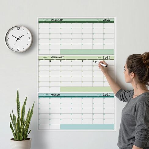 Large Wall Calendar Undated (39 x 27 inches) – Double-Sided Dry Erase Wall Calendar Yearly & Quarterly, Big Erasable Planner for Home, Office, or Classroom, Thick Paper with Gloss Lamination (Rolled). in Kuwait
