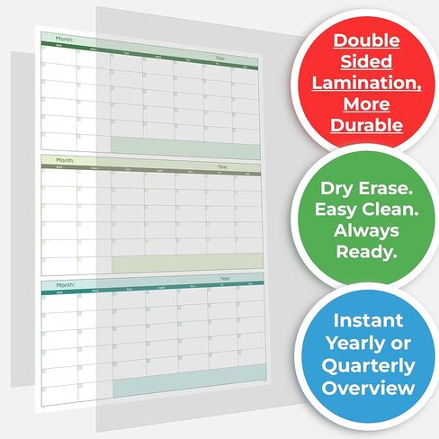 Large Wall Calendar Undated (39 x 27 inches) – Double-Sided Dry Erase Wall Calendar Yearly & Quarterly, Big Erasable Planner for Home, Office, or Classroom, Thick Paper with Gloss Lamination (Rolled). in Kuwait