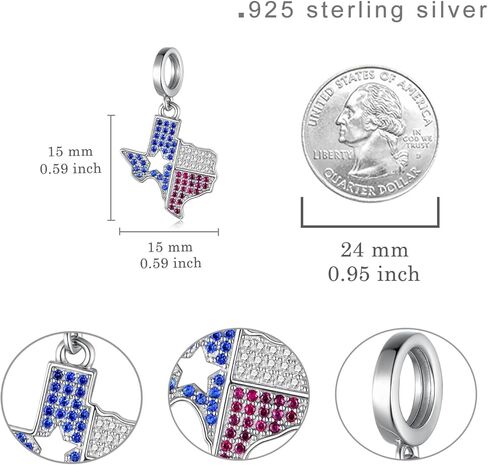 Texas Pride 925 Sterling Silver Pendant Charm Bracelet Perfect Lone Star State Keepsake Texas Themed Gifts Souvenirs Decor for Visitors New Residents in Saudi Arabia