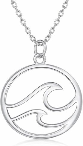 Beaux Bijoux 925 Sterling Silver High Polish Waves and Bird/Waves/Double Waves Design Round 18’’ Pendant Necklace Jewelry for Ocean Lovers, Women, or Teens Made in Italy in Saudi Arabia