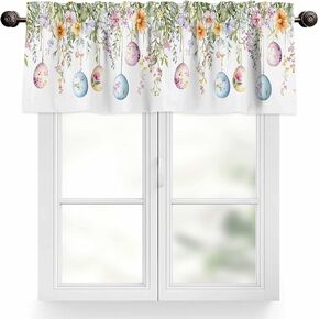 Easter Eggs Valance for Windows Colorful Spring Floral Eucalyptus Leaves Privacy Rod Pocket Window Treatment Valance Farmhouse Decorative Short Curtain Valances for Kitchen/Living Room/Bedroom 54x18in in Kuwait