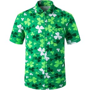 Men St.Patrick's Day Shirt Casual Button Down Hawaiian Beach Short Sleeves Shirts in Kuwait