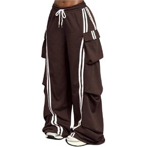 WDIRARA Women's Cargo Parachute Pants Wide Leg Sweatpants Y2k Baggy Pants Streetwear in Kuwait