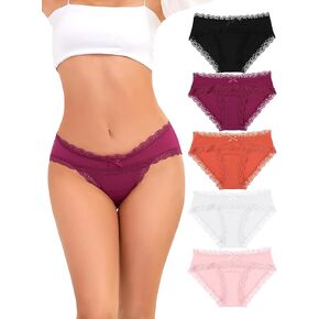 voenxe Women Underwear,Cotton Blend Bikini,Ladies Lace Briefs,Soft Panties,Breathable Comfortable Stretch Hipster 5 Pack in Kuwait